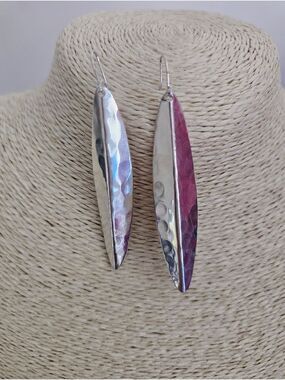 Silvertone Hammered Silver Color Leaf Earrings NWT